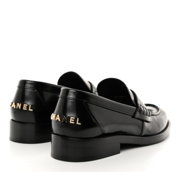 Chanel Shiny Calfskin Logo Loafers Black - Picture 1 of 4
